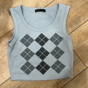 NWOT Argyle Print Rib-knit Tank Crop Top Small